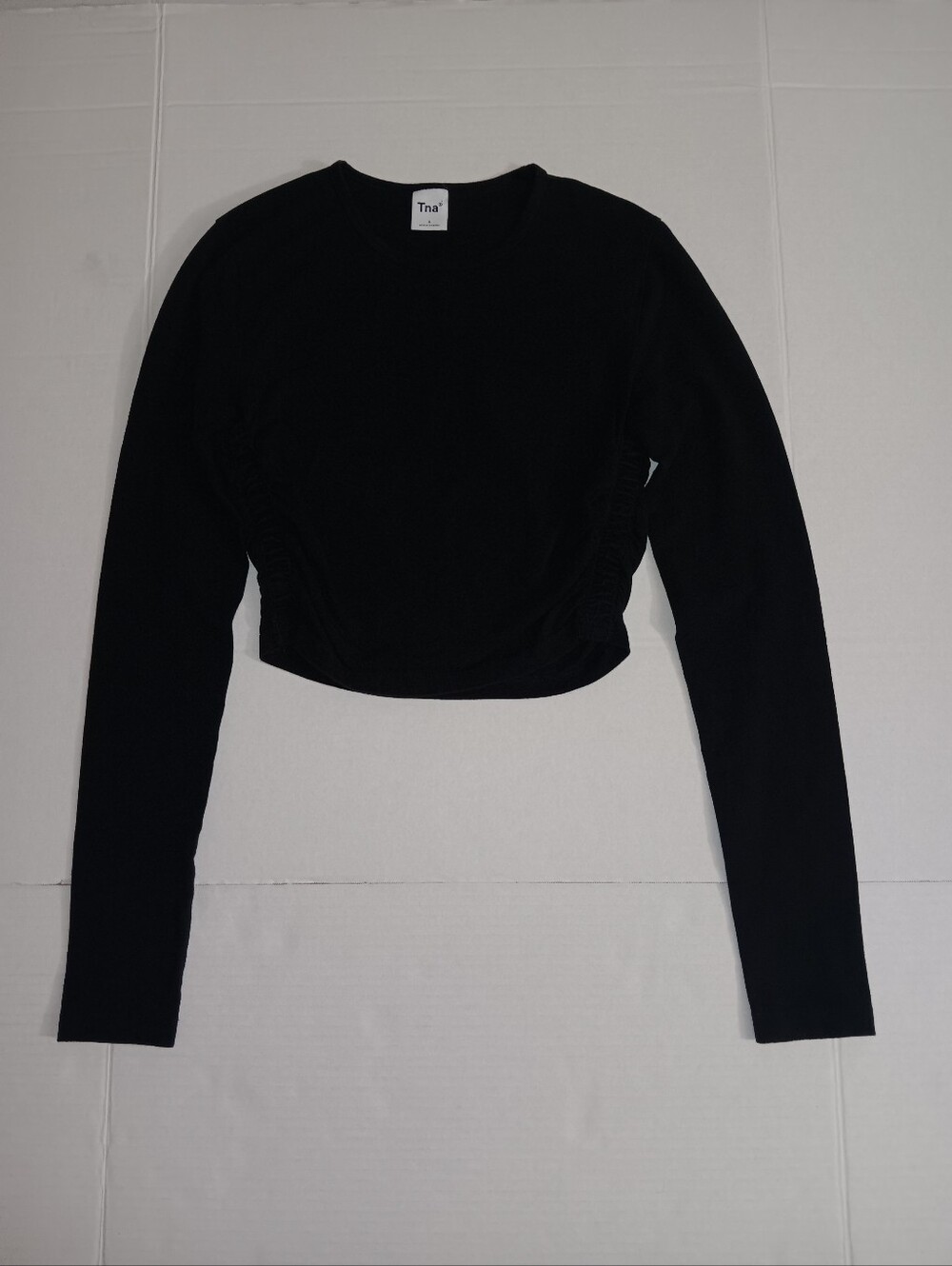 TNA Black Long Sleeve Cropped Top with Side Ruching